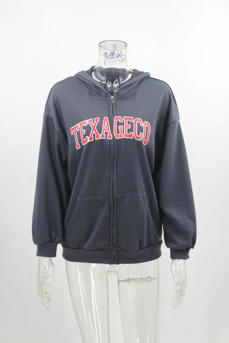 

2021 Winter Hoodie Sweatshirt American School Vintage Zip Up Loose Coat Tops Casual Long Sleeve Girls Letter Print Hoodie Jacket