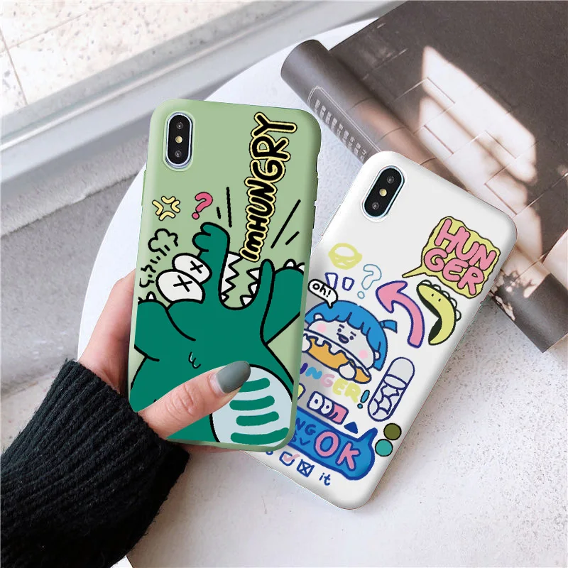 

Cute Cartoon Animal Hungry Dinosaur Phone Case For iPhone 7 8 Plus SE 2020 X XR XS MAX 12 13 mini 11 Pro Max Soft Silicone Cover