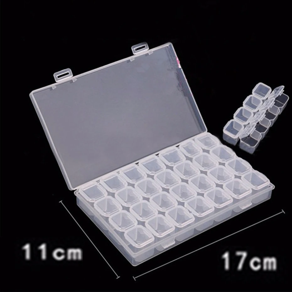 

56/28 Cells Plastic Storage Box Stickers Funnel Sets for Diamond Painting Embroidery Accessories Tools Container Box Holder