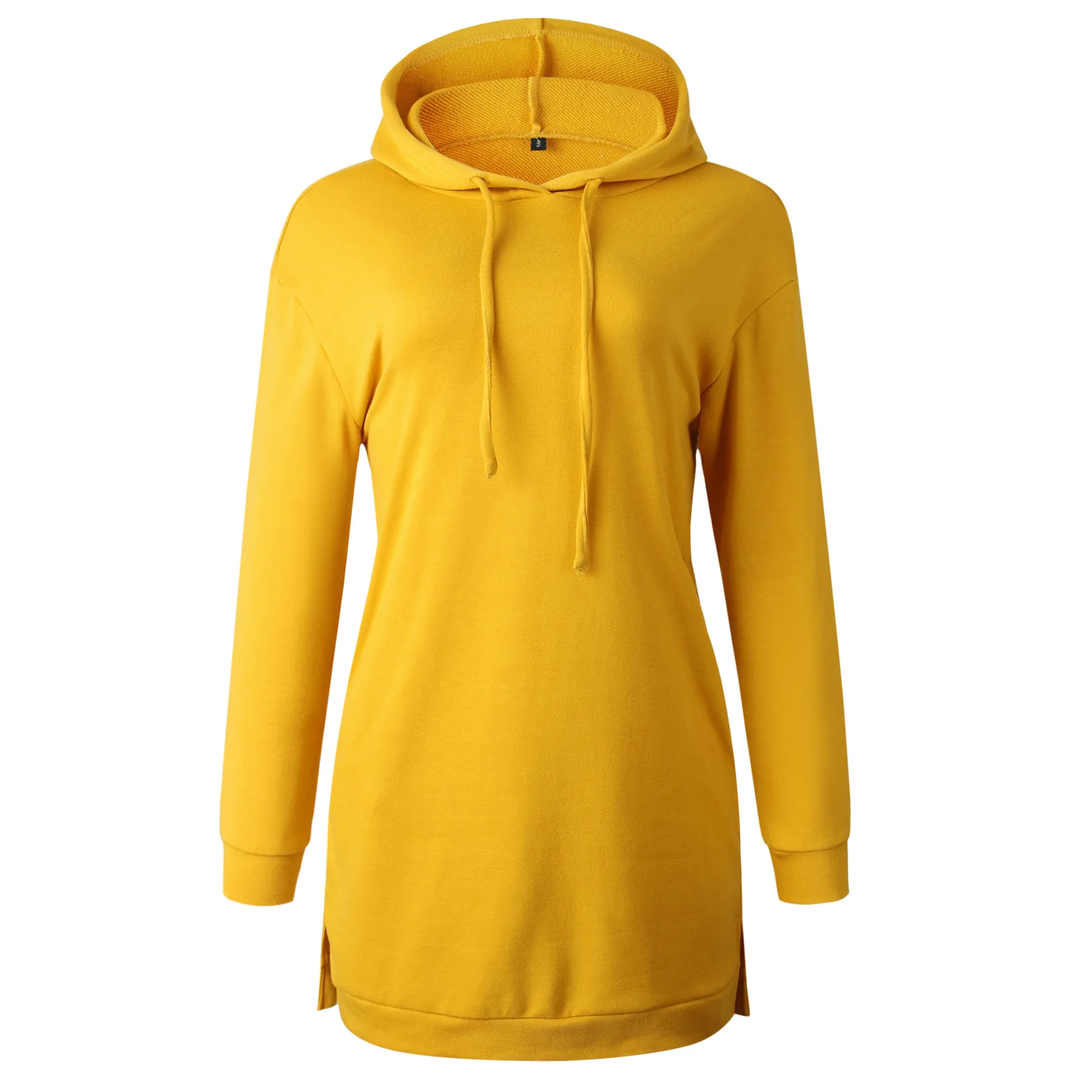 

Hot Sale 2020 Autumn Winter Fashion Slim Hooded Hoodies Women Dress Casual Solid Pocket Drawstring Yellow Mini Dress Vestidos