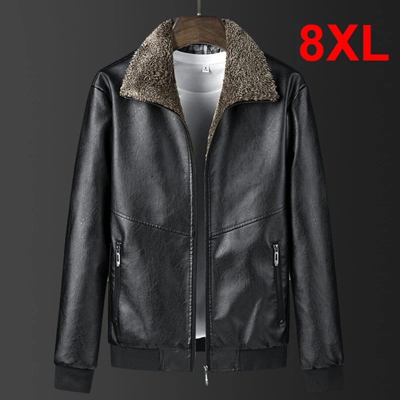 8XL Plus Size Mens PU Jacket Warm Thick Coats Winter Autumn Fur Collar Leather Jacket Male Fashion Casual Big Size 7XL 8XL