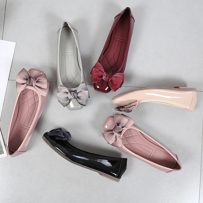 embroidered ballet flats shoes Fashion Pointed Toe Women Flats Shoes Bow Women Shoes Patent Leather Casual Single Summer Ballerina Shallow Mouth Shoes AC534 bridal slingbacks