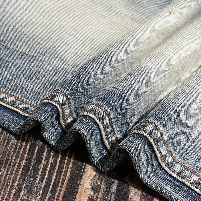 European Vintage Fashion Men Jeans Retro Elastic Cotton Slim Fit Distressed Ripped Jeans Men Simple Designer Casual Denim Pants