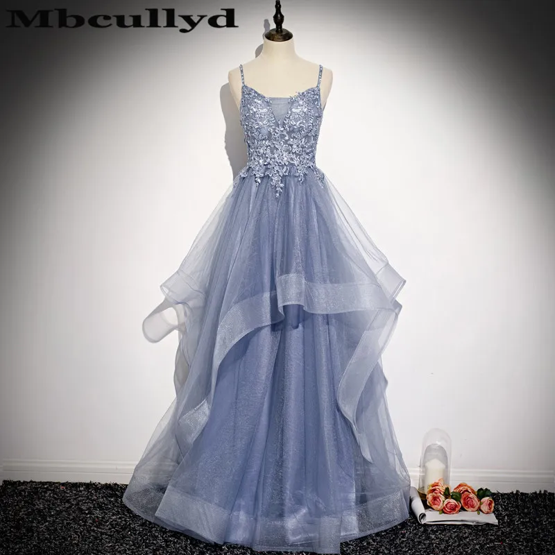 

Mbcullyd Puffy A-line Evening Dresses Long 2020 Soft Tulle Formal Prom Evening Gowns With Applique Lace abiye gece elbisesi