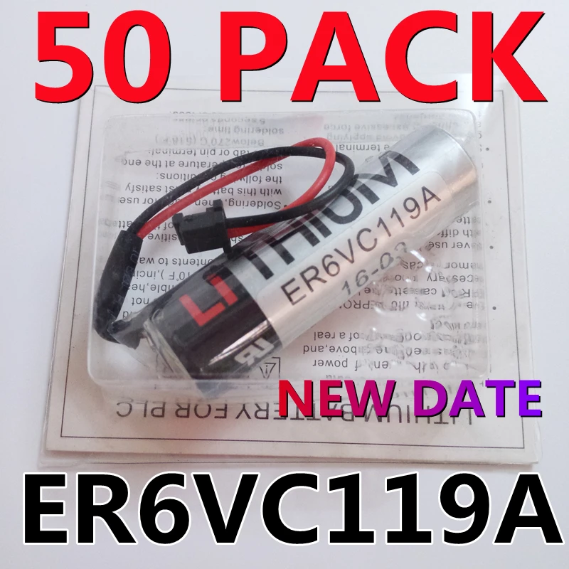 50 упаковок, новый оригинальный аккумулятор PLC ER6V ER6VC119A 3,6 в 2000 мАч с черной вилкой