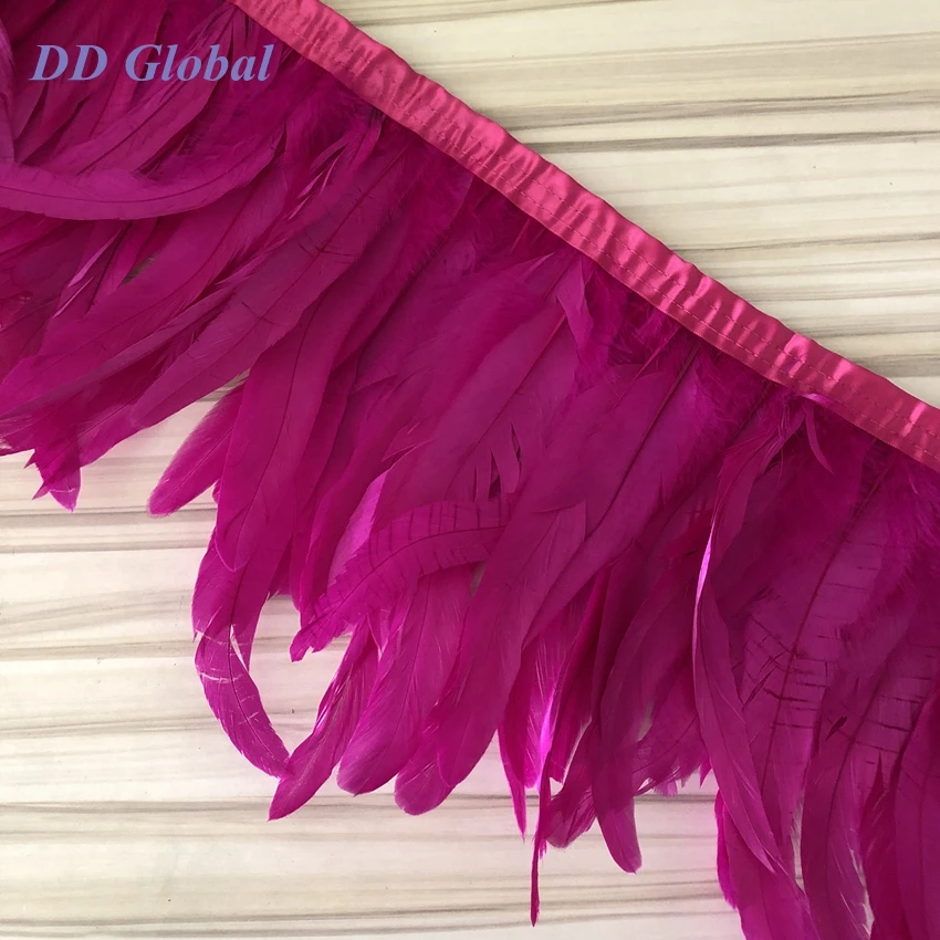 1 м Ярко-розовые крашеные петушиные Куриные перья бахрома 15-20 см 6-8 дюймов ширина