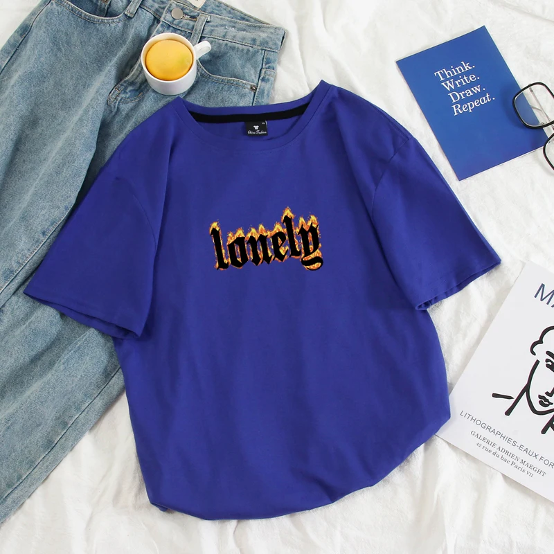 

Summer Men's Clothes T Shirt Korean Casual Lonely Letter Printing Short-sleeved Top Hip Hop Loose Cotton Men Oversized T-shirt