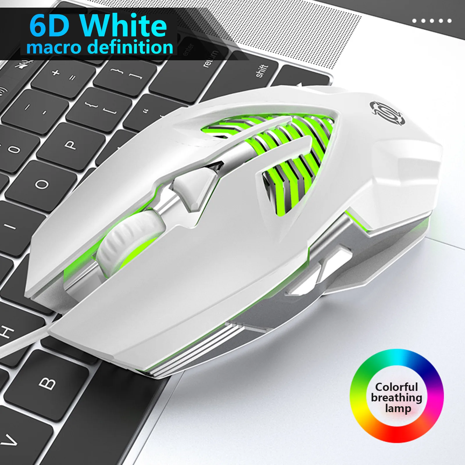 

Wired Mouse LED Luminous Mouse Four way Wheel Mouse 6 Buttons 1600 DPI USB Chargeable Professional Mice For PC Laptop Metal