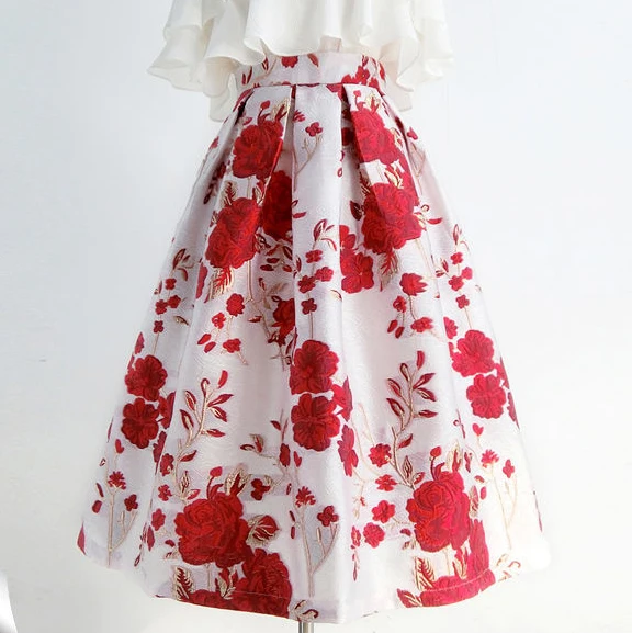 

Длинная юбка трапециевидной формы, из хлопка, с высокой талией и вышивкой