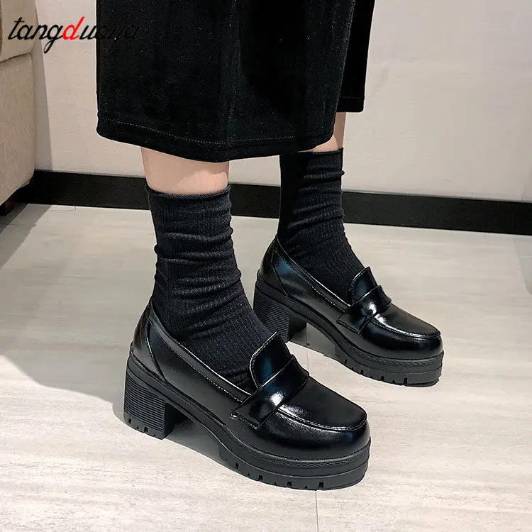 Loafers shoes harajuku lolita Shoes on heels Japanese High School Student Girly Girl platform Shoes JK Uniform Women's shoes