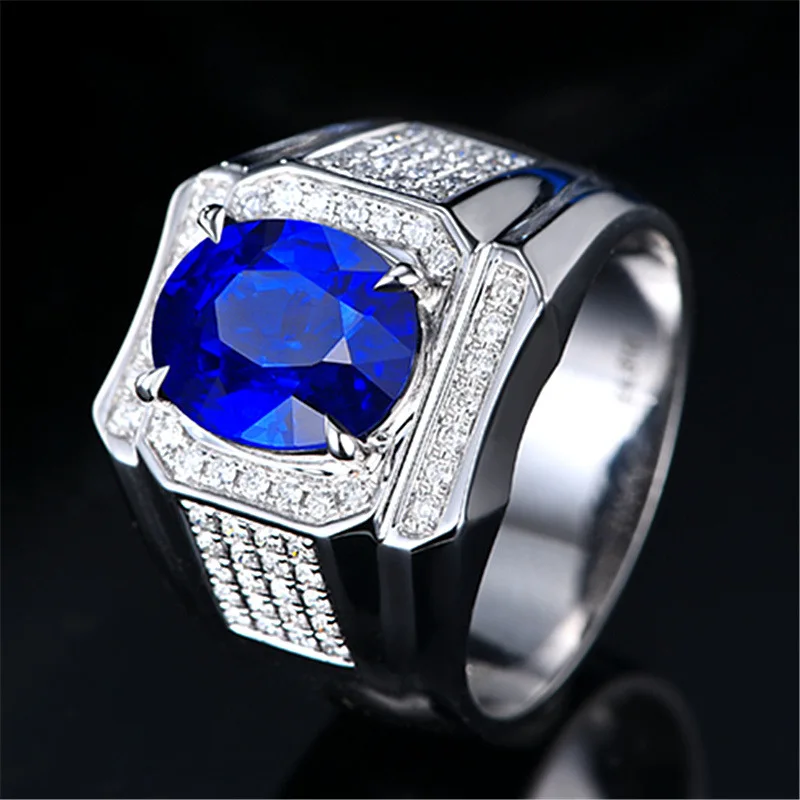 

Luxury Men Rings Silver 925 Fine Jewelry Sapphire Zircon Gemstone Open Finger Ring For Engagement Wedding Party Male Ornaments