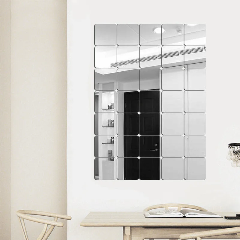 

32pc 3D Mirror Wall Stickers Small Square Wall Sticker DIY Acrylic TV Background Art Mural Decor mirror Bathroom Home Decoration