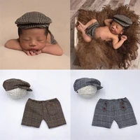 newborn photography clothes studio infant photo props accessories baby boys hatshorts set british style gentleman plaid costume