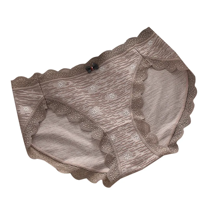 

Women Lace Underpants Sweet Side Mid Waist Briefs Cotton Crotch Breathable Traceless Japanese