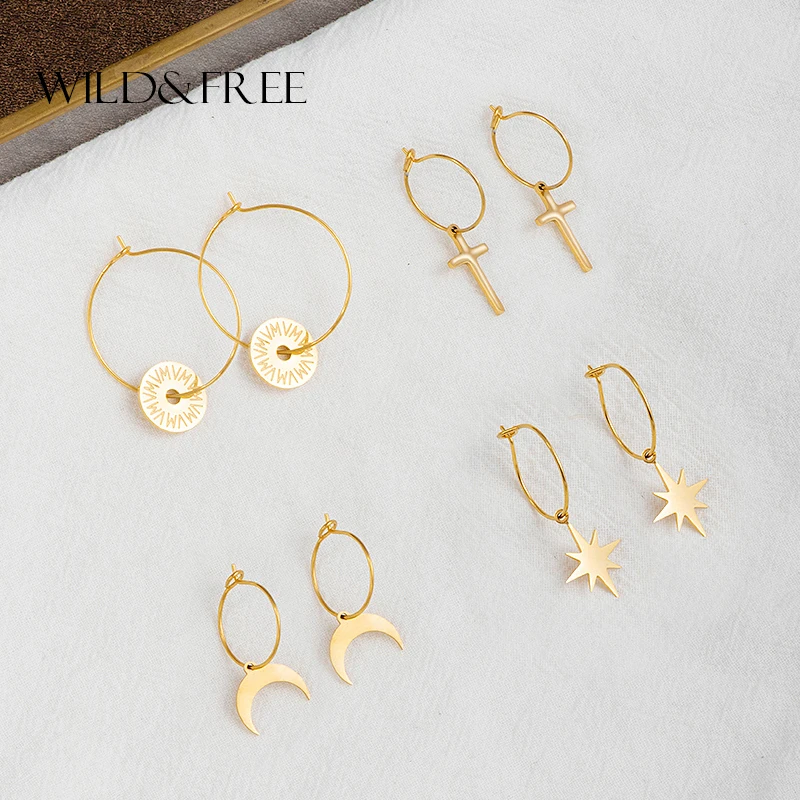 Wild & Free Нержавеющая сталь геометрический круг серьги в виде колец для Для женщин