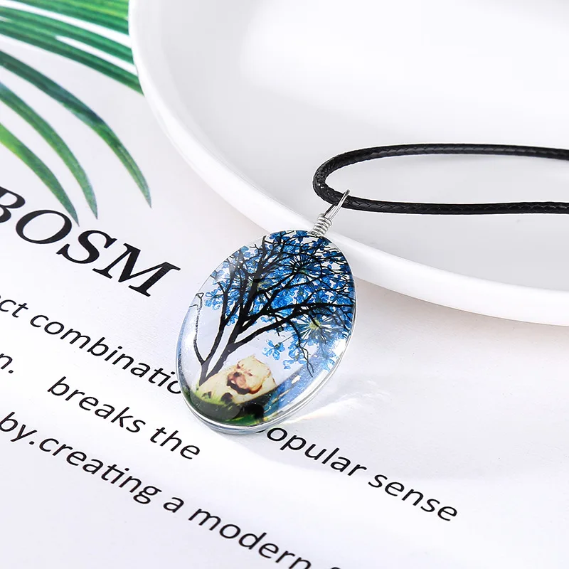 Креативное овальное сухое цветочное ожерелье с драгоценным камнем модное