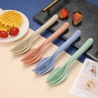 3in1 wheat straw dinnerware set fork spoon knife set travel picnic camping with case eco friendly portable tableware cutlery set