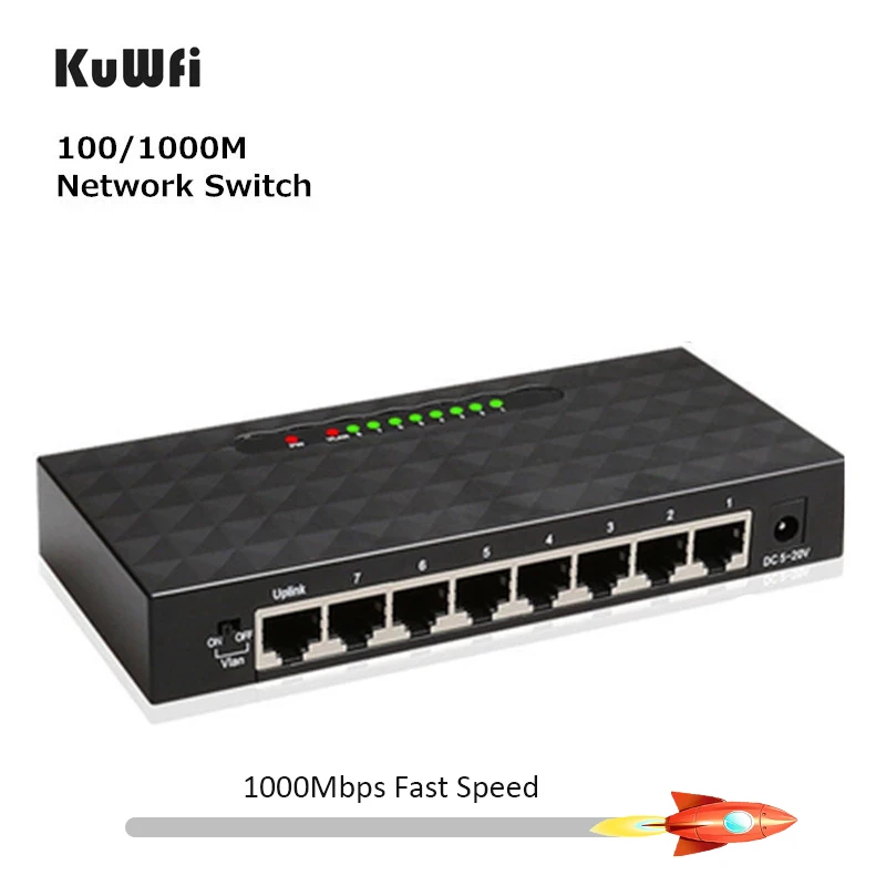 Kuwfi Portas Gigabit Switch Ethernet Smart Switcher Alto Desempenho 1000mbps Rede Rj45 Hub Internet Splitter 8