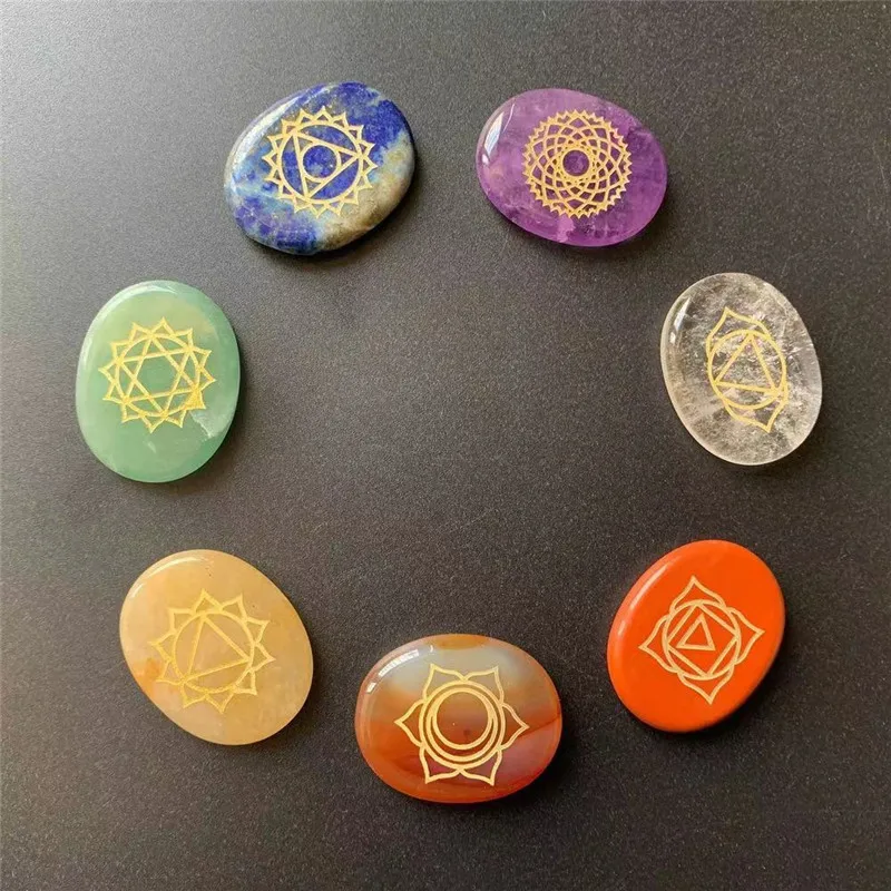 

Natural Stone Carved 7 Chakra Round Shape Beads Clear Crystal Quartz Lapis Choker Reiki Healing Pendant Accessories Decorate