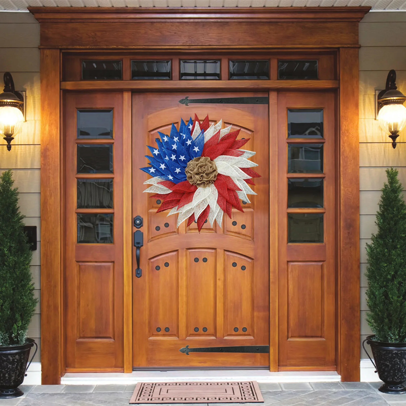 

Patriotic Wreath Patriotic Flag Americana Poly Flower Wreath Independence Day Patriotic Wreath Holiday Diy Door Decoration