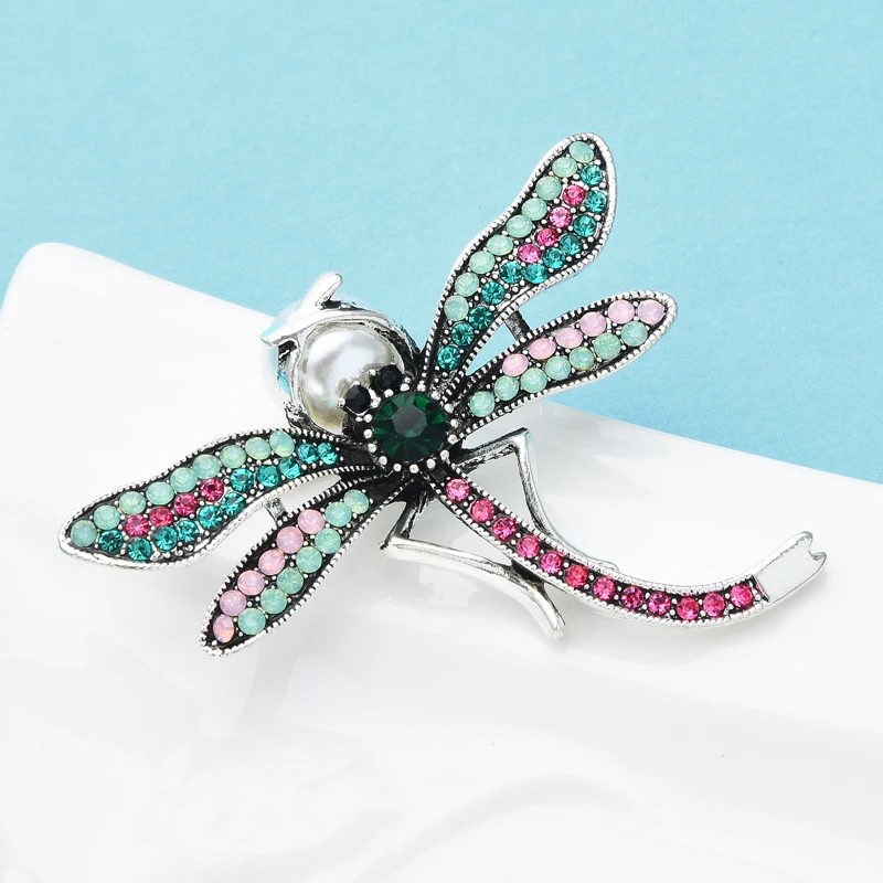 

Wuli&baby Dragonfly Brooch Pins Multicolor Crystal Rhinestone Wings Pearl Insect Women Jewelry Gift 2021