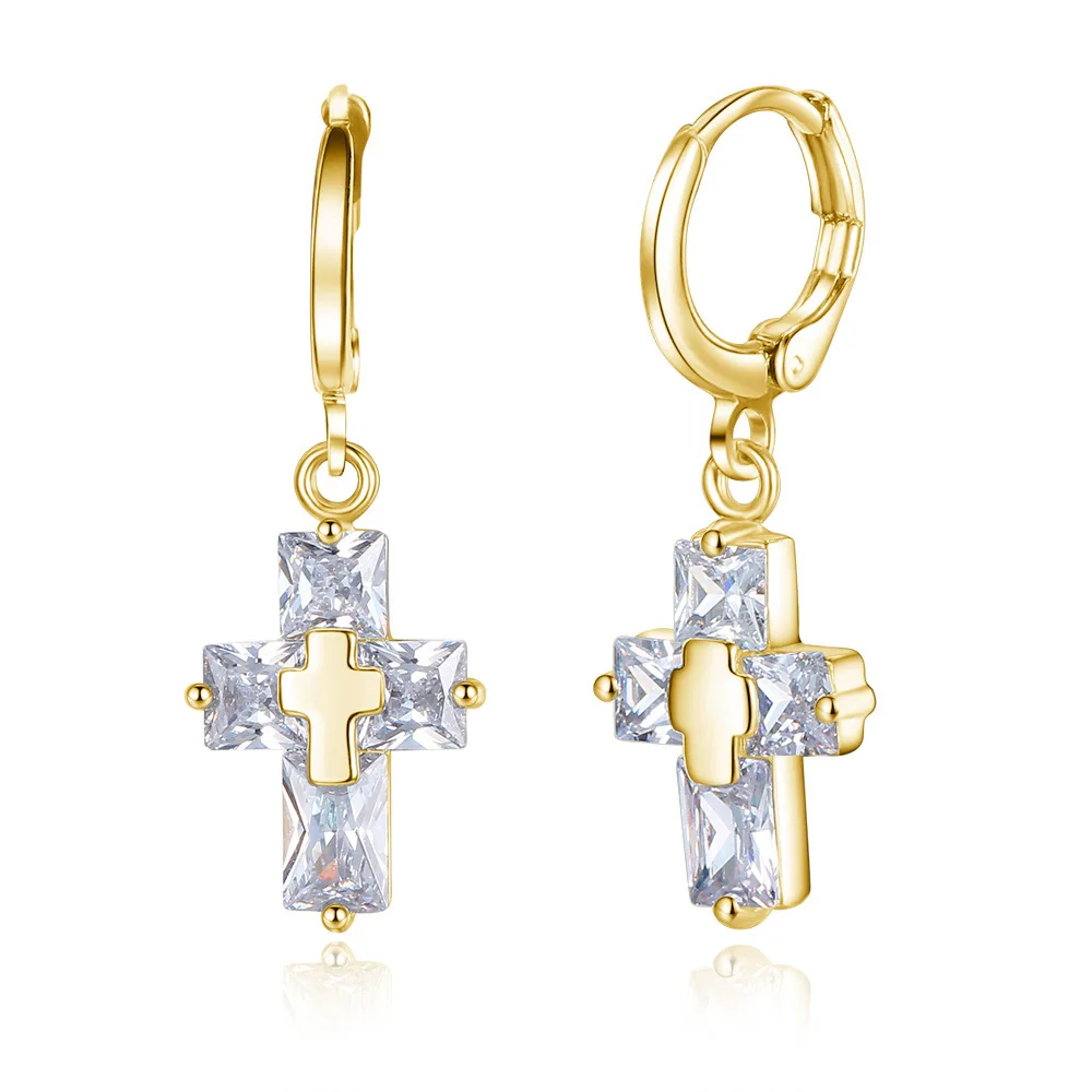 

Korean Edition Fashion Ethos Earbuckle Female Cross Zircon Earrings Exquisite Zircon Earbuckle Jewelry 2021 Jewelry Gift