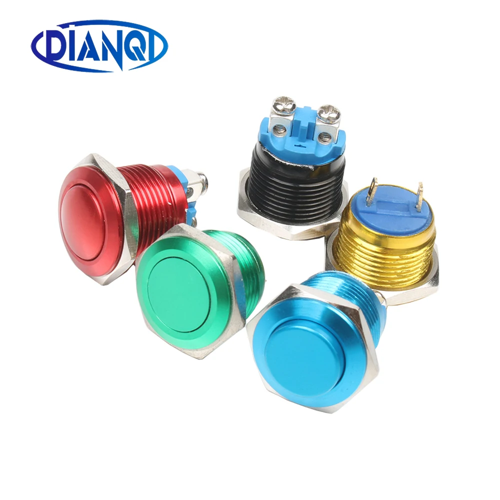 

16mm Metal brass Push Button Switch high round Momentary 1NO Car press button pin/screw terminal domed/flat/high head