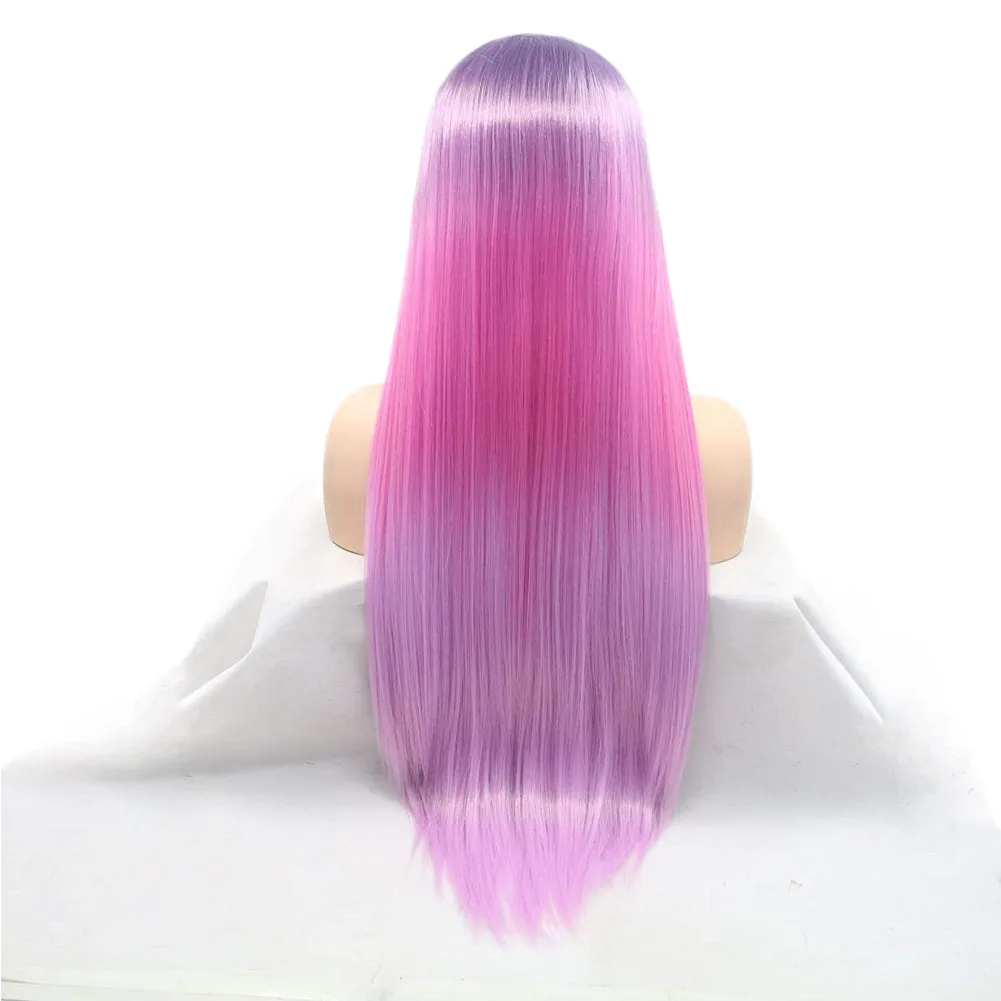 

Angle Lucky Synthetic Lace Front Wig Gradient Pink Purple Wig Ladies Two-color Heat-resistant Fiber Cosplay Pool Party Wig