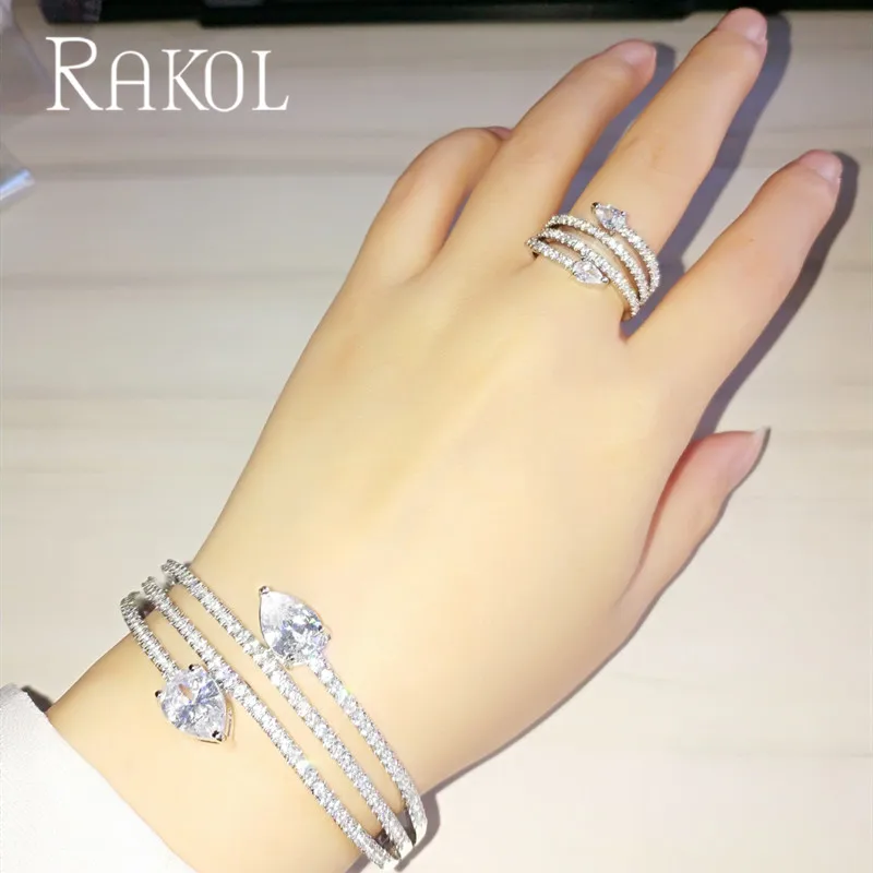 RAKOL Tready набор из браслетов и колец круглой формы с кубическим цирконием розового
