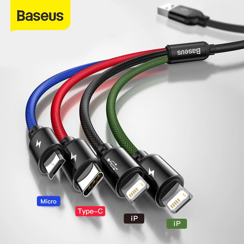 Cabo para Iphone Cabo para Samsung 4 em 1 Usb tipo c 3 em 1 Baseus Cabo Usb c Xiaomi Nota 8 Micro 11 Pro Max
