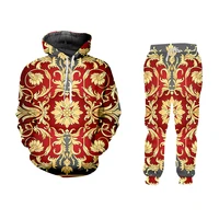 mens set casual 2 piece sets 3d gold flower print harajuku hoodie and jogger pants luxury royal floral oversize women tracksuit