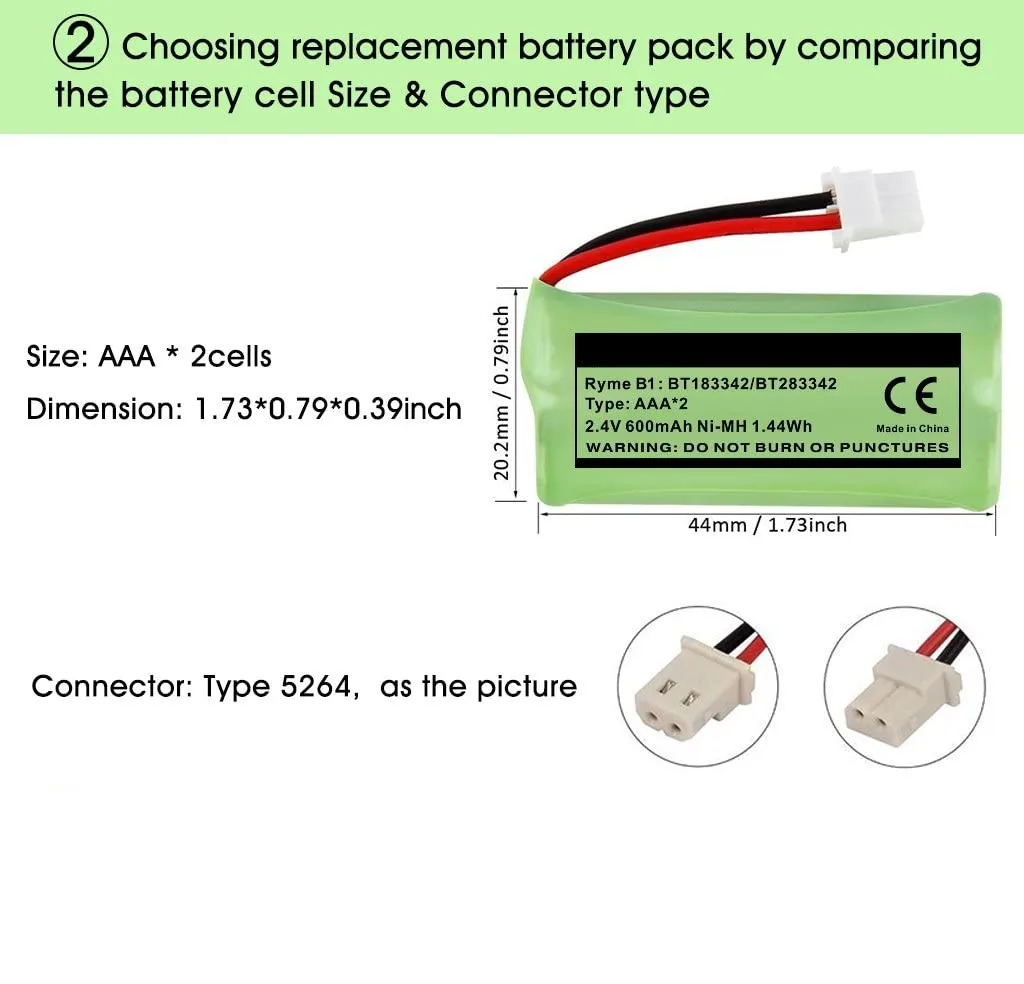 2 4v 600mah bt183342 bt166342 bt266342 cordless phone battery for vtech cs6114 cs6409 cs6509 cs6709 cs6709 att el50003 2 pack free global shipping