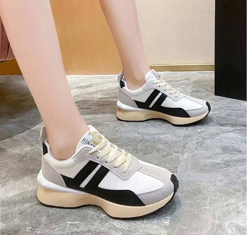 

Женские кроссовки на толстой подошве, повседневные туфли на плоской платформе, со шнуровкой, для прогулок и тенниса, весна-осень 2021