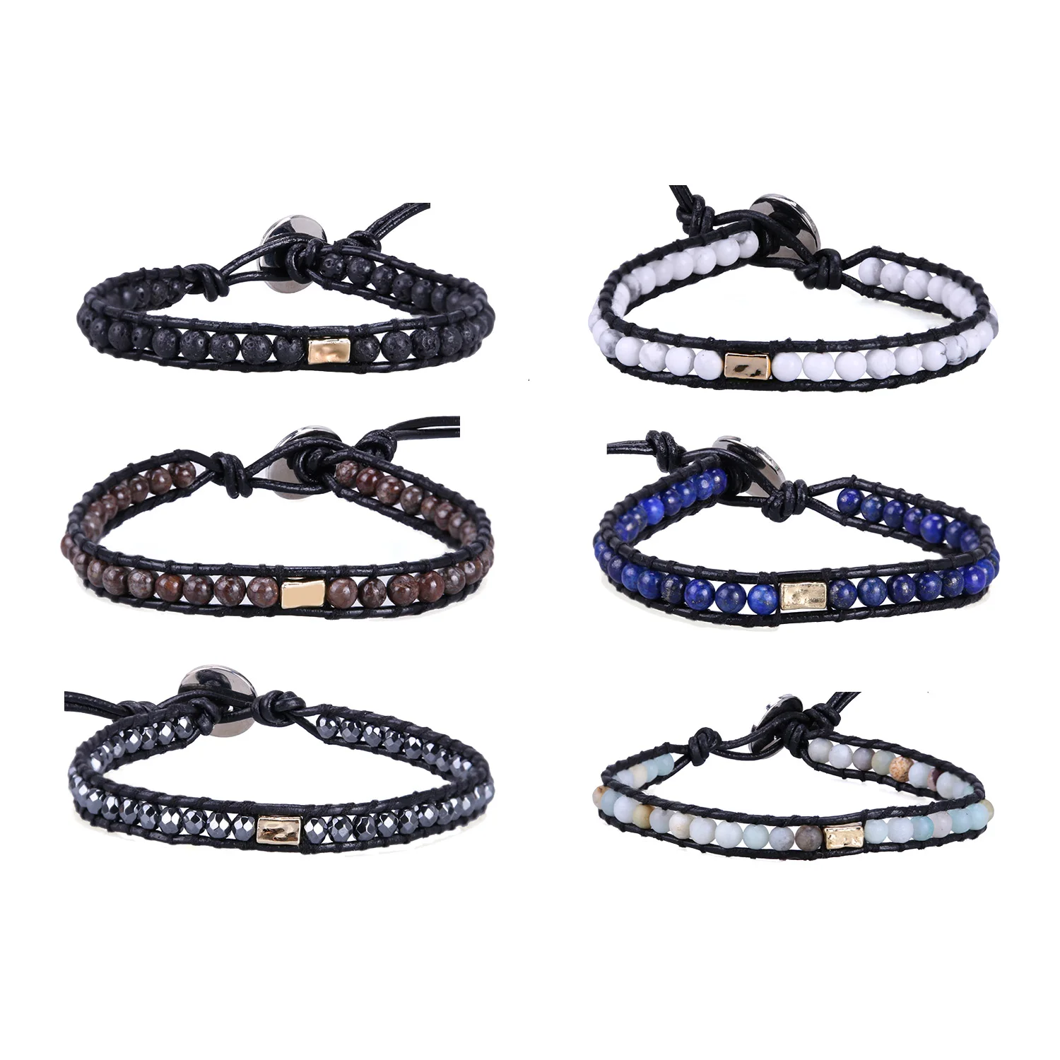 

KELITCH New 2022 4MM Natural Stone Bracelets Handmade Gift For Women Leather Wrap Bangles Jewelry Club Kpop Friends