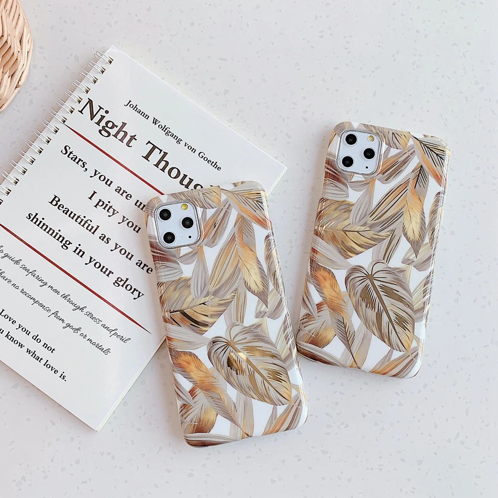 Gold Leaf Luxury Cell Phone Case For iPhone 11 Max Pro Cover Apple Ultra Thin Shockproof Soft Tree Pattern Glossy Mobile Cute Capa |