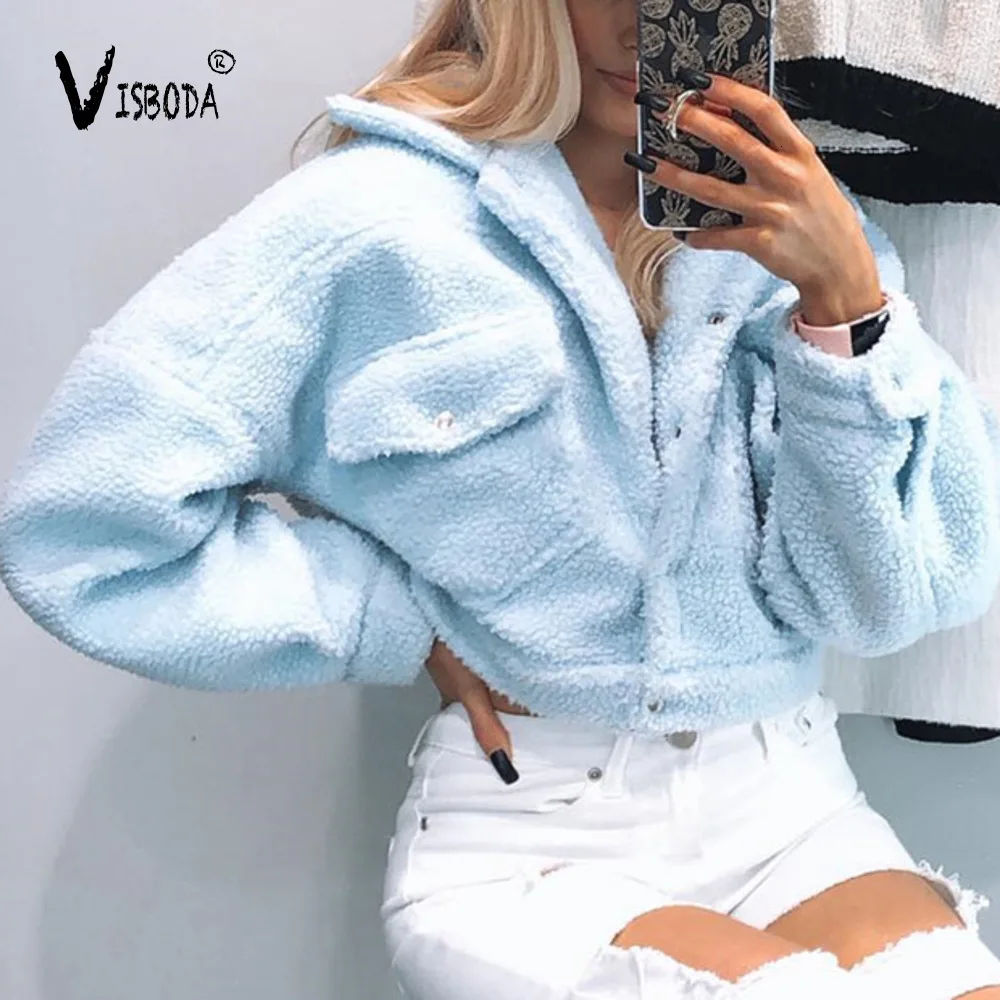 Куртка женская флисовая укороченная модный теплый пуловер свободного покроя с