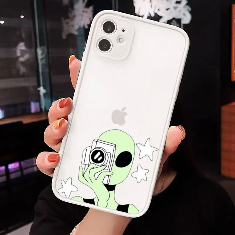 

Cute cartoon Alien space universe Phone Cases matte transparent For iphone 7 8 11 12 plus mini x xs xr pro max cover