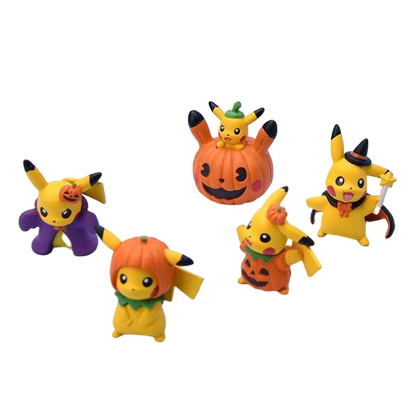 

5pcs Pokemon Game Anime Cartoon All Saints' Day Mini Pumpkin Pikachu PVC Model Figurine Children Gift