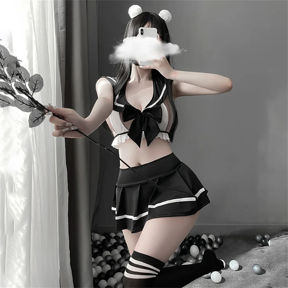

2021 Student Sexy Cosplay JK Uniform School Girl Lingerie Lady Erotic Costume Bowknot Babydoll Dress Miniskirt Outfit For Women
