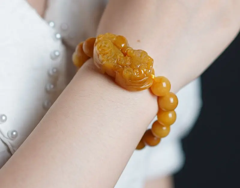 Натуральные желтые нефритовые бусины 10-12 мм браслет храбрости войск китайский