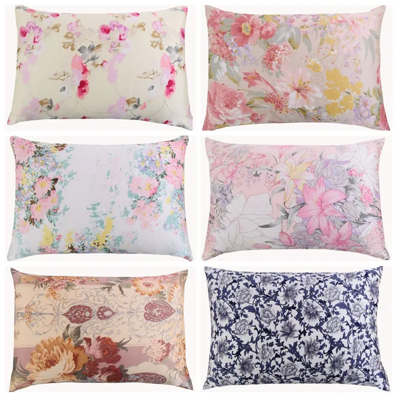 

New Free shipping 100% nature mulberry floral silk pillowcase zipper pillowcases pillow case for healthy standard queen king