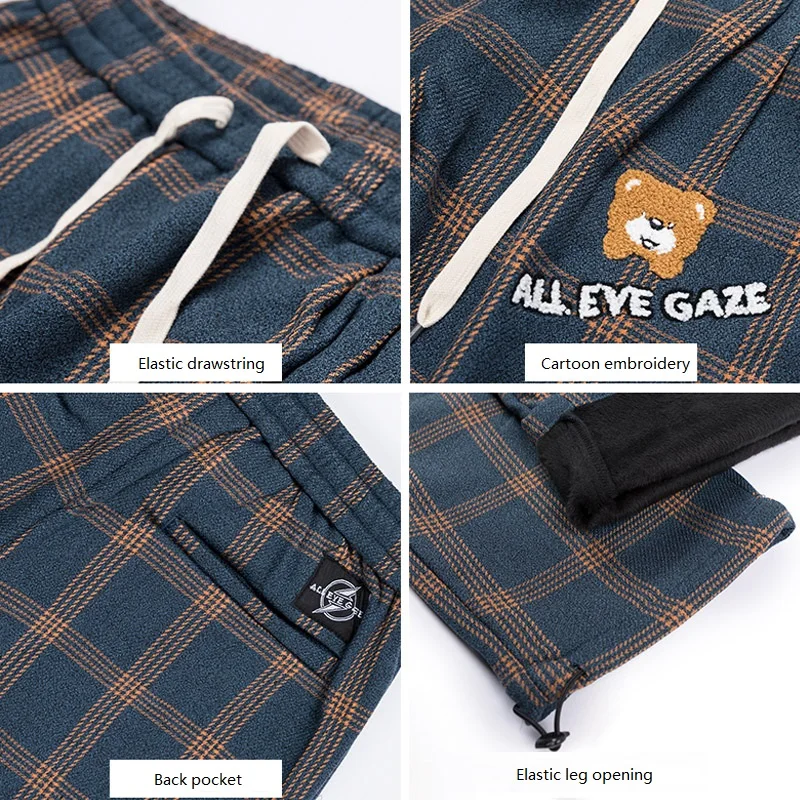 

Spring Striped Plaid Casual Pants Men and Women Trendy Brand Loose Hip-hop Bear Drawstring Pants Ins Net Red Pants Streetwear