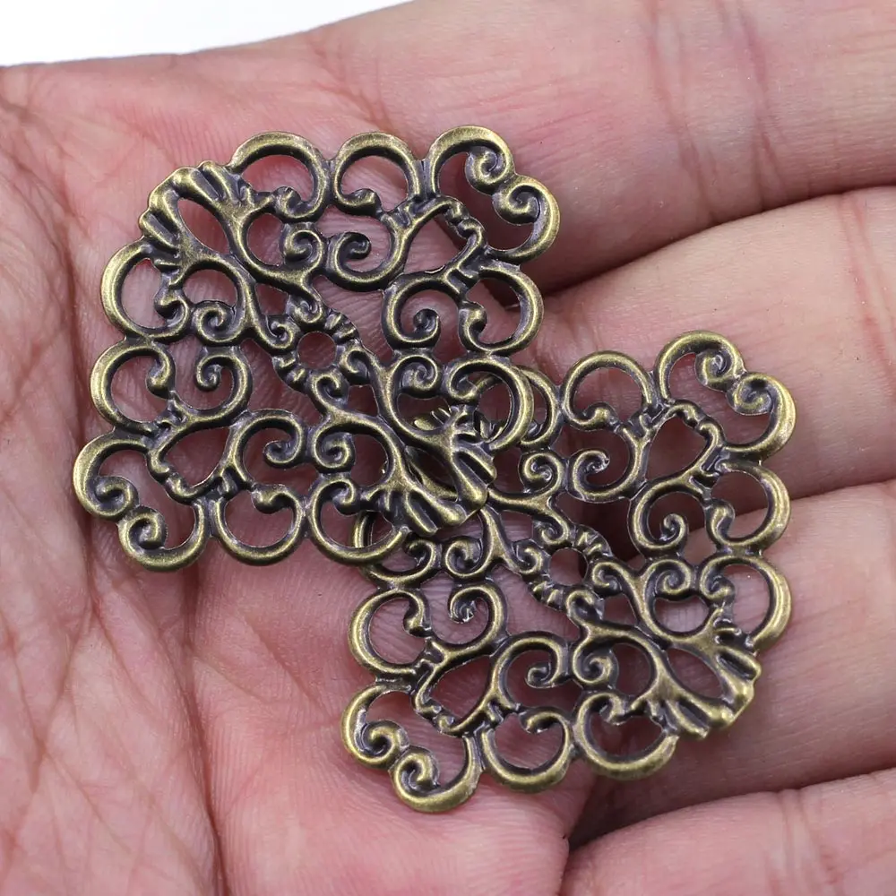 Бронзовые коннекторы с цветами 10 шт. пустотелые филигрань металлические
