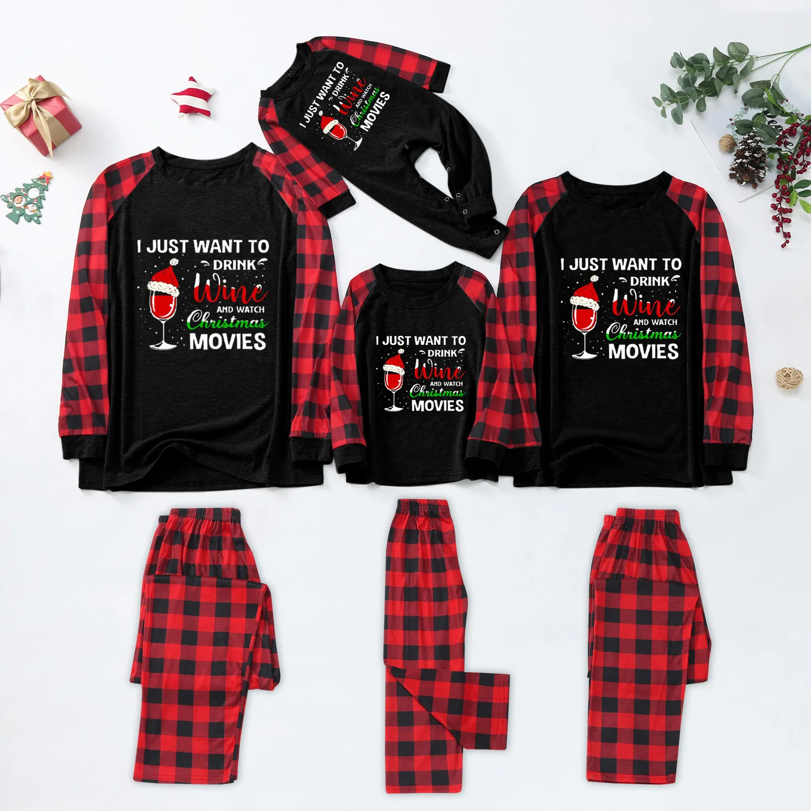

Xmas Family Christmas Pajamas Parent-Child Outfit Cute Print Plaid Long-Sleeved Trousers Pajama Set 2022 pijama navidad familia