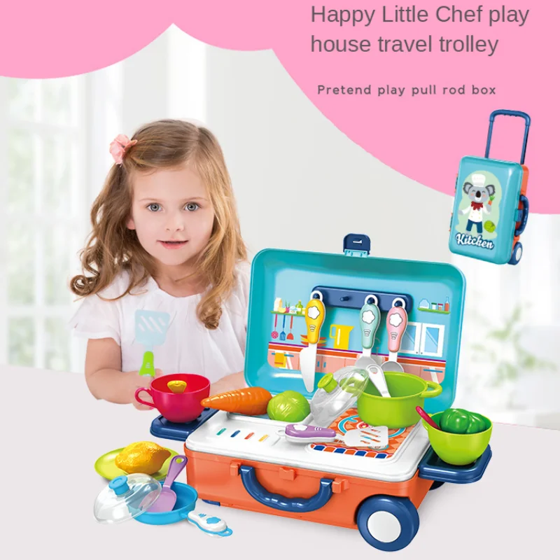 Child Cute Emulation Play House Kitchen Tableware Medical Tools Makeups Portable Tools Trolley Case Set Toy Kids Explore Gifts