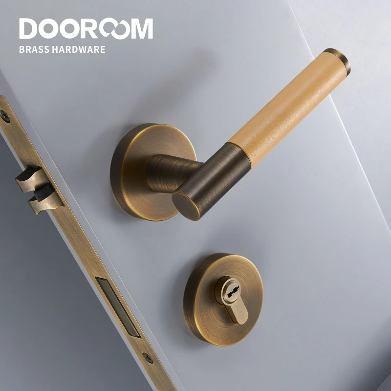 Дверной замок дверной из латуни и кожи в итальянском стиле|Дверные замки| |