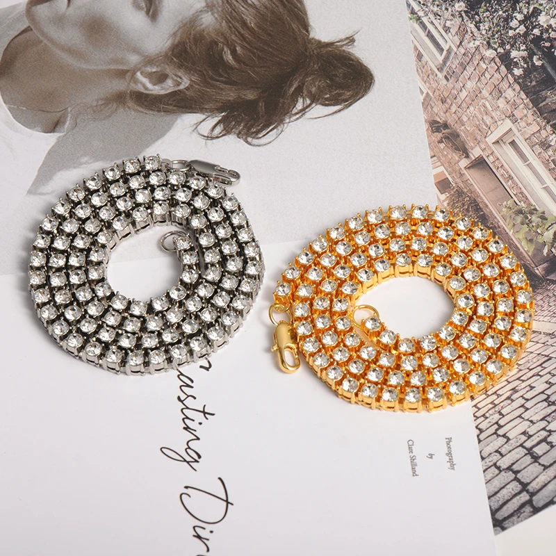 Мужское Колье со сверкающим покрытием 5 мм цепочка-чокер с Стразы в 1 ряд