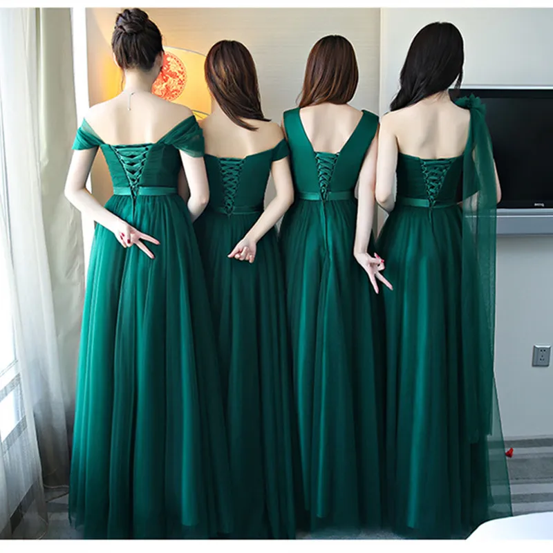 BSHS-8075# черно-зеленое платье подружки невесты; длинное платье для свадебной вечеринки на шнуровке; рождественское платье на выпускной; Недорогое Платье для девочек;