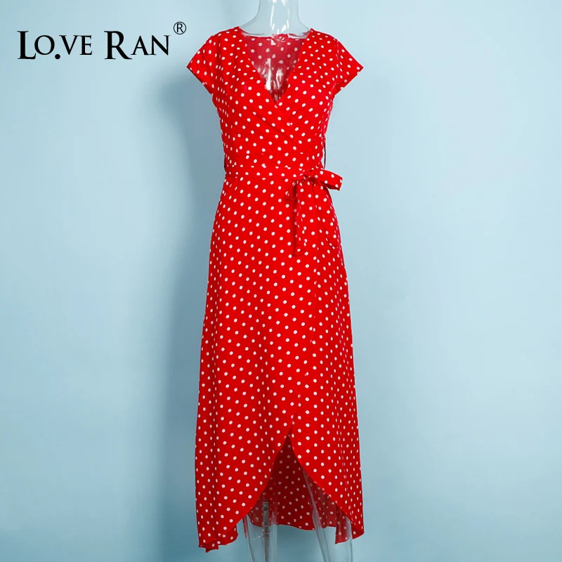 Женское длинное платье макси в горошек Boho праздничное с разрезом и коротким