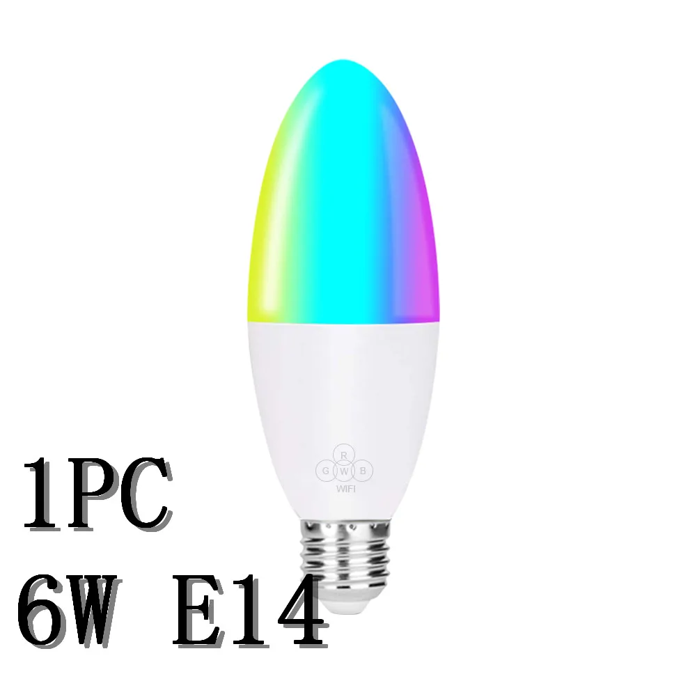 1PC E14 Умный светодиодный лампа Светодиодная лампа Wi-Fi 6 Вт с регулируемой яркостью света С телефонным пультом управления Управление совместим с Alexa Google Home голосовое Управление лампы - Испускаемый цвет: 1PC E14